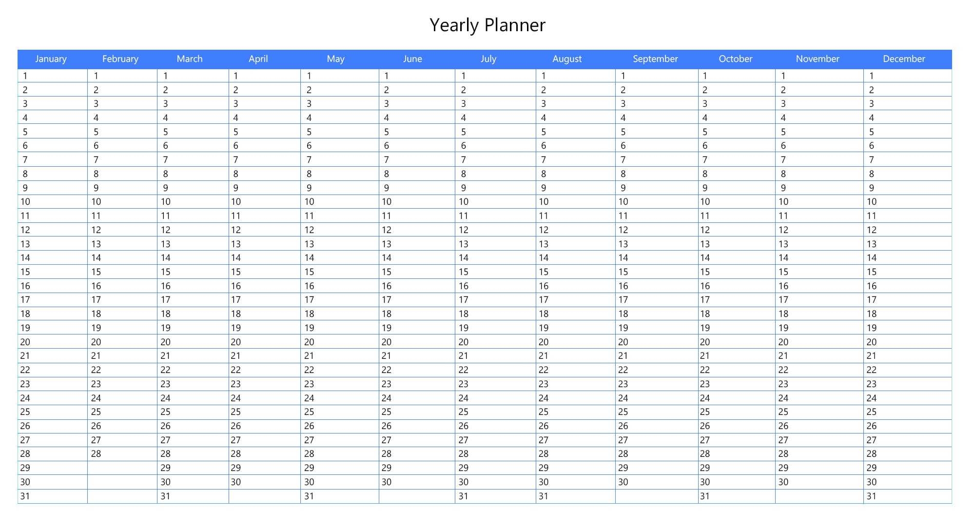 Free Printable Yearly Planner Template In PDF Word Excel