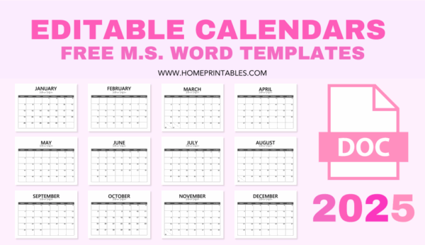2025 Calendar Template Editable Free