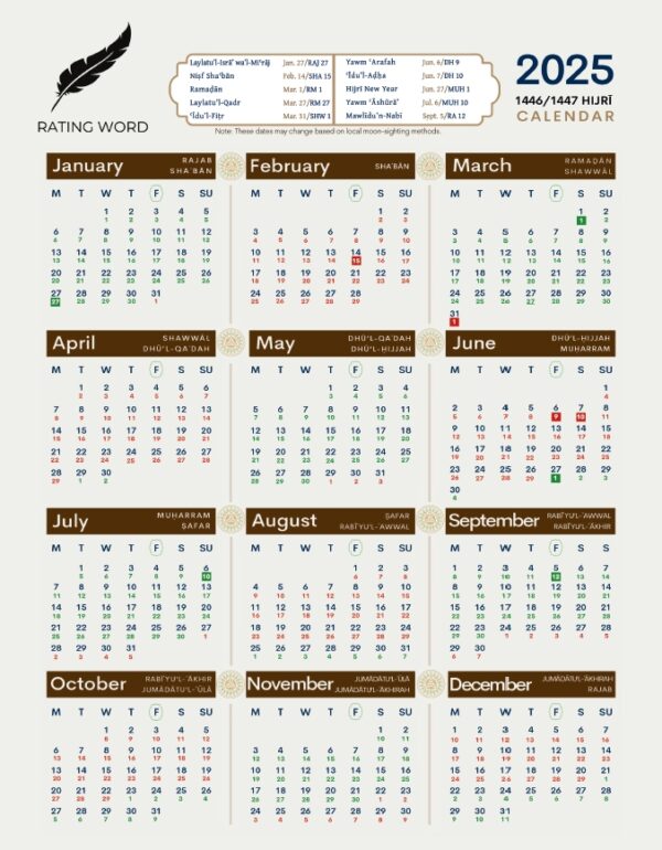 Islamic Calendar 2025 With Events