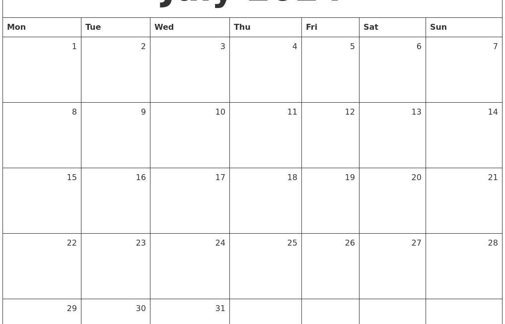 July 2024 Monthly Calendar