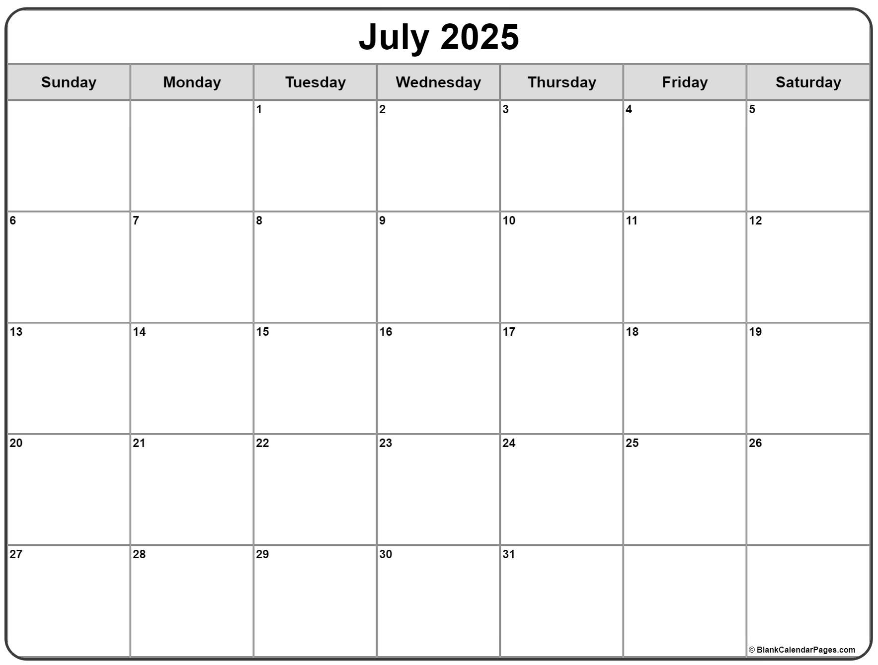 July 2025 Calendar Free Printable Calendars