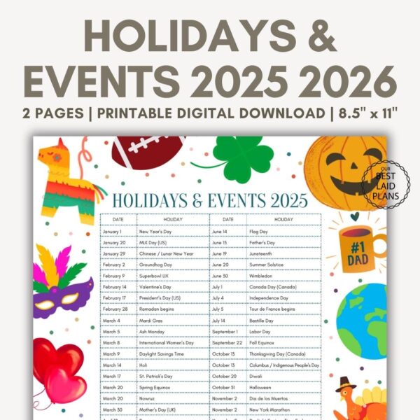 2025 Calendar Of Events And Holidays