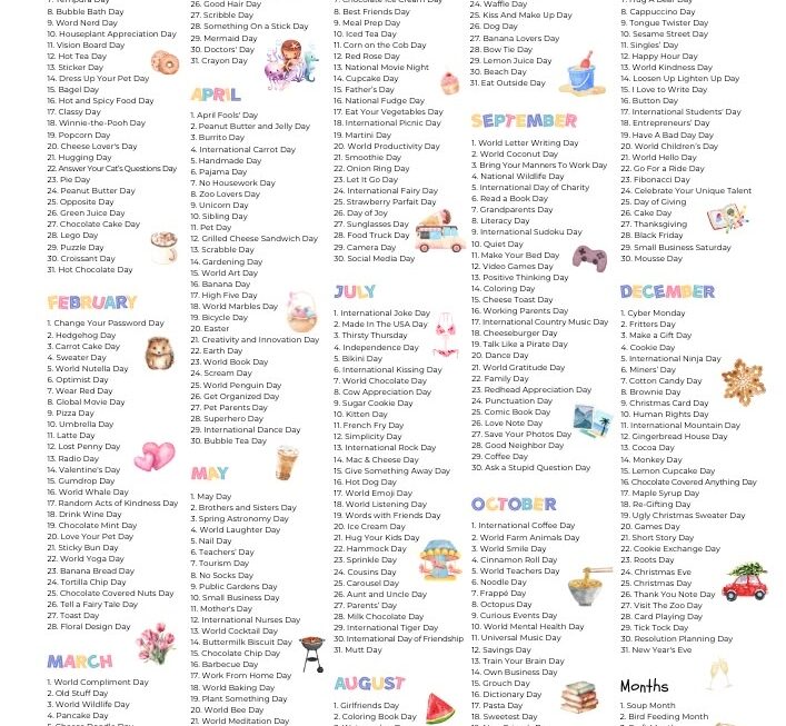 National Day Calendar 2025 Printable National Holidays Calendar Content Ideas