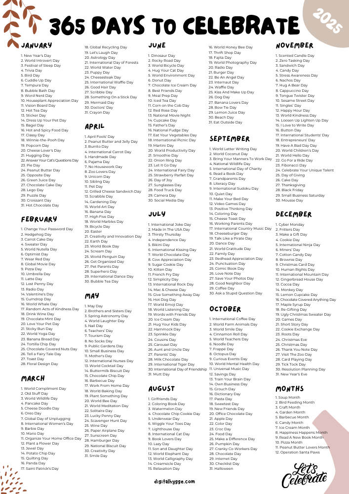 National Days Calendar 2025 By Digital Hygge National Days Calendar 2025 By Digital Hygge