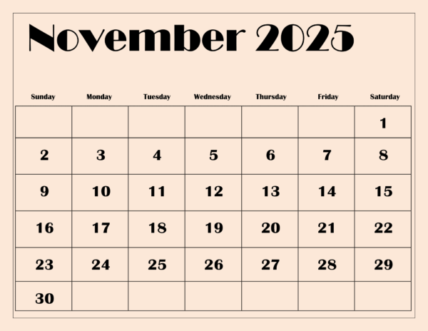 November 2025 Calendar Printable