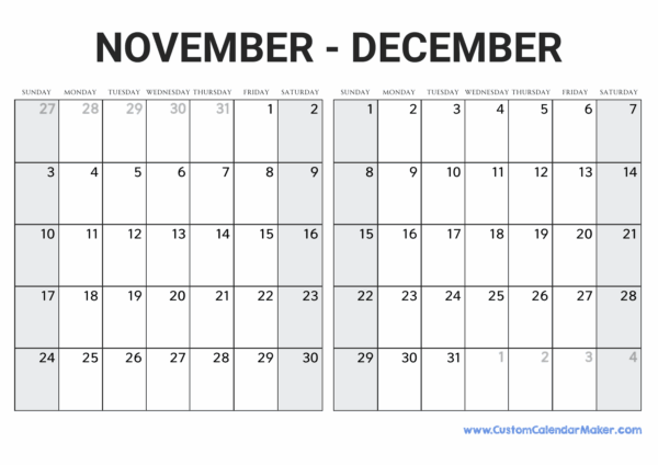 December 2025 Calendar Free Printable