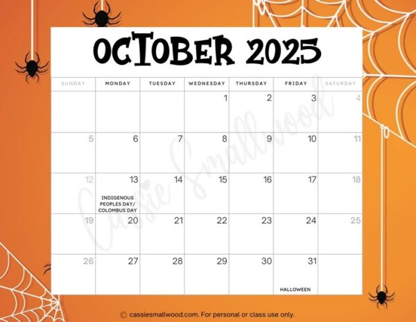 October 2025 Calendar With Holidays