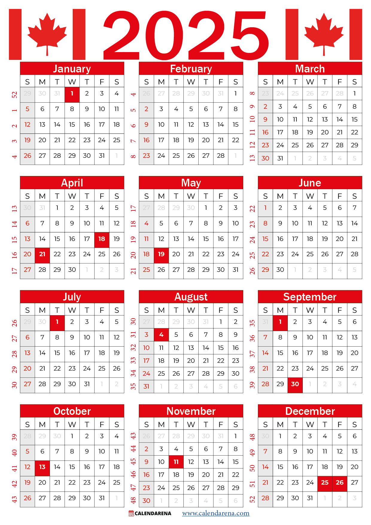 Calendar 2025 Canada Holidays Printable Calendar 2025 Canada Holidays Printable