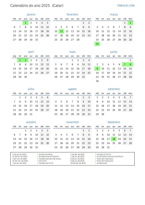 2025 Calendar Printable Qatar