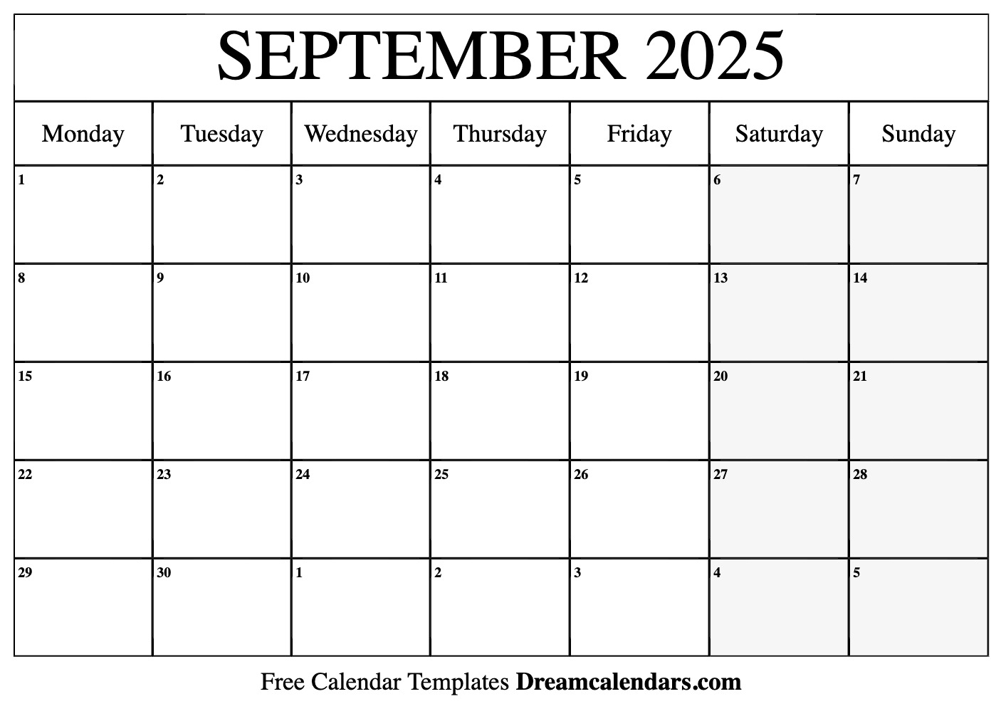 Printable Monthly Calendar September 2025 Martin R Alexander