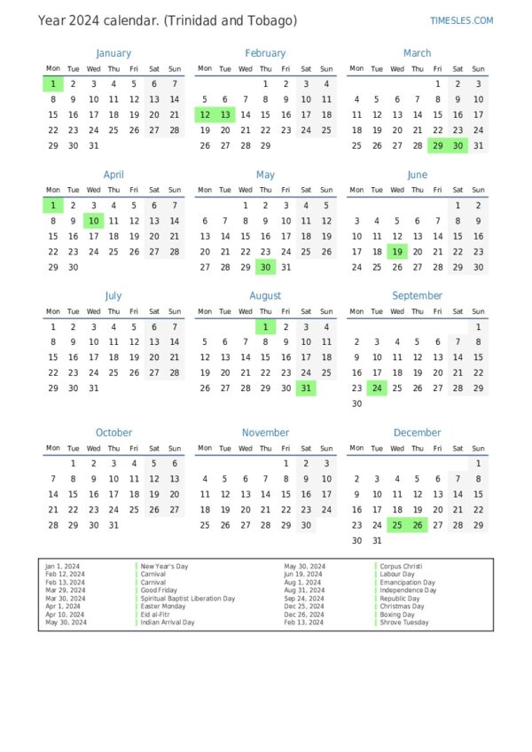 2025 Calendar With Holidays Trinidad And Tobago Printable