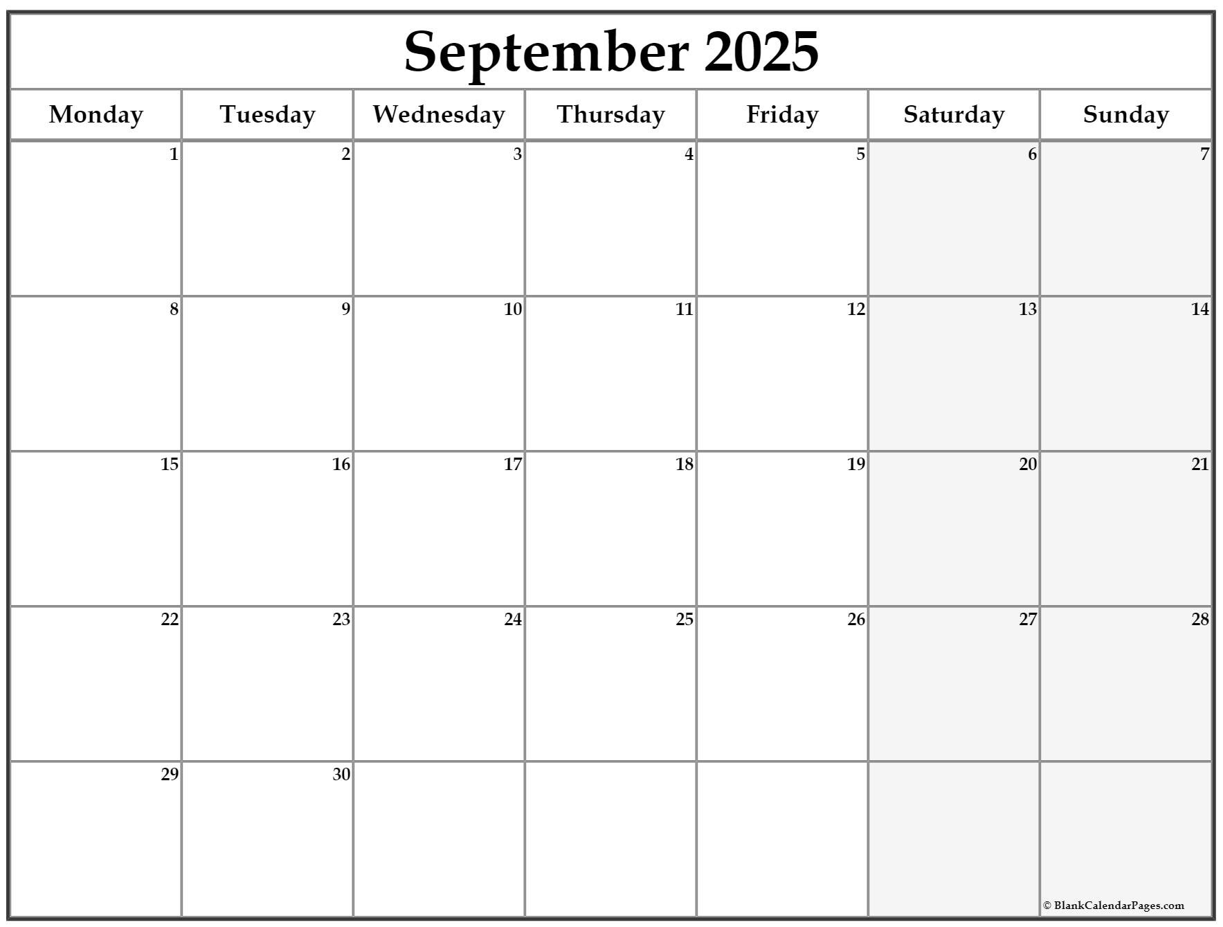 2025 Printable Calendar By Month Starting Monday