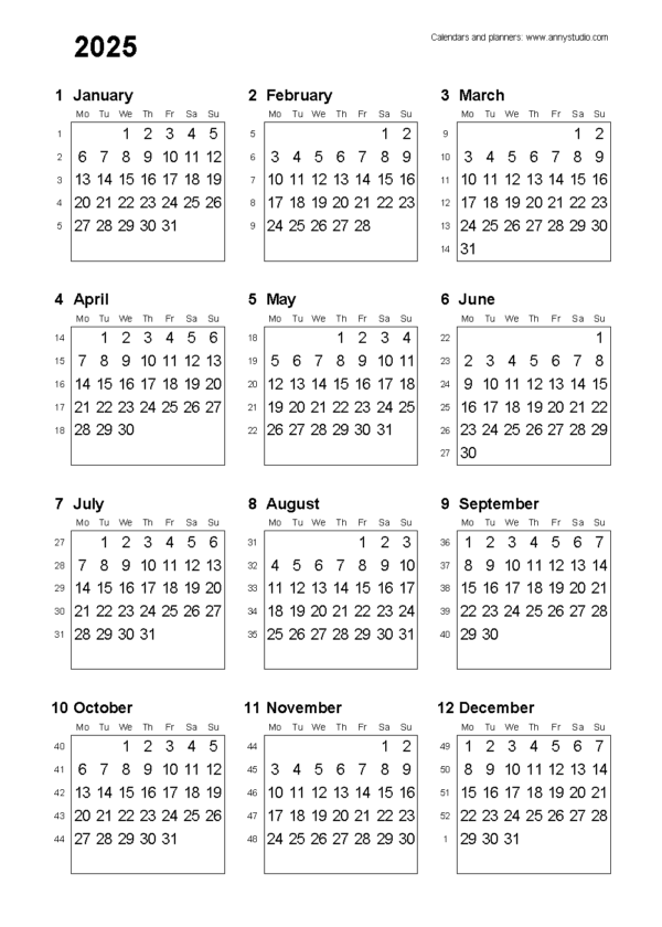 2025 Calendar With Iso Week Numbers Landscape Blue