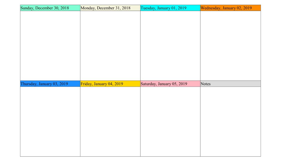 Weekly Calendar 2019 WORD EXCEL PDF