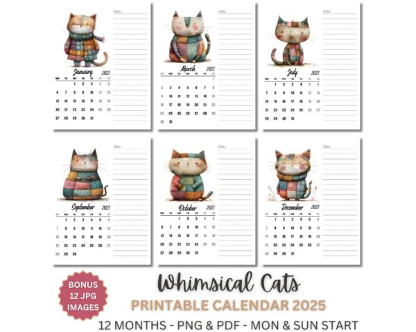2025 Cat Calendar Printable
