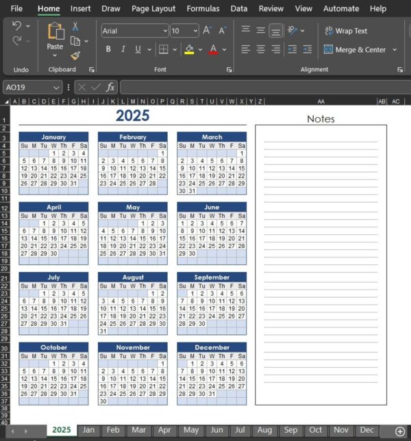 Download Calendar 2025 Excel Free Download