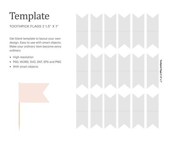 1 5 X 1 Toothpick Flags 2 Blank Template Party Etsy