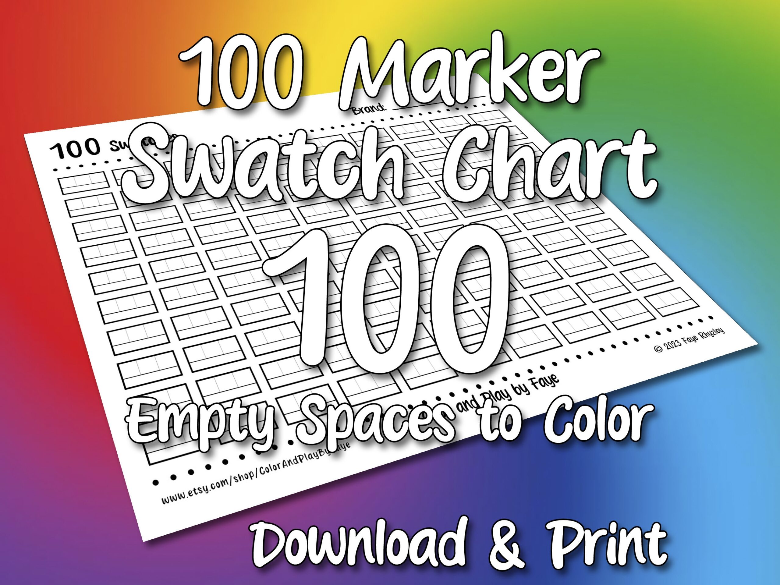 100 Marker Swatch Blank Color Chart Printable Page DIY Color Chart 