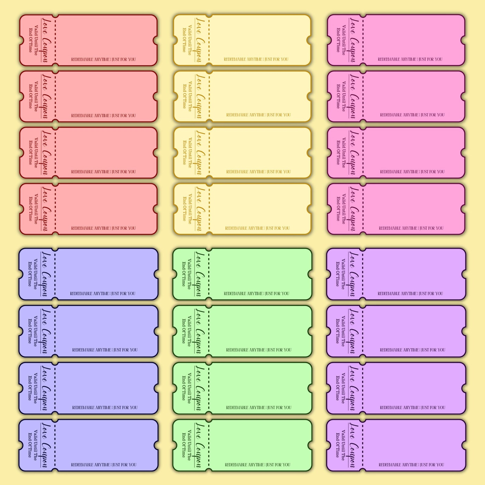 100 Printable Blank Love Coupons For Him And Her Couple Coupons 