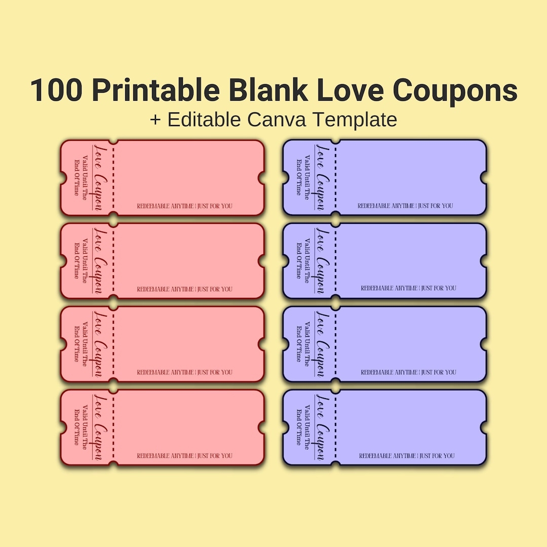 100 Printable Blank Love Coupons For Him And Her Couple Coupons 