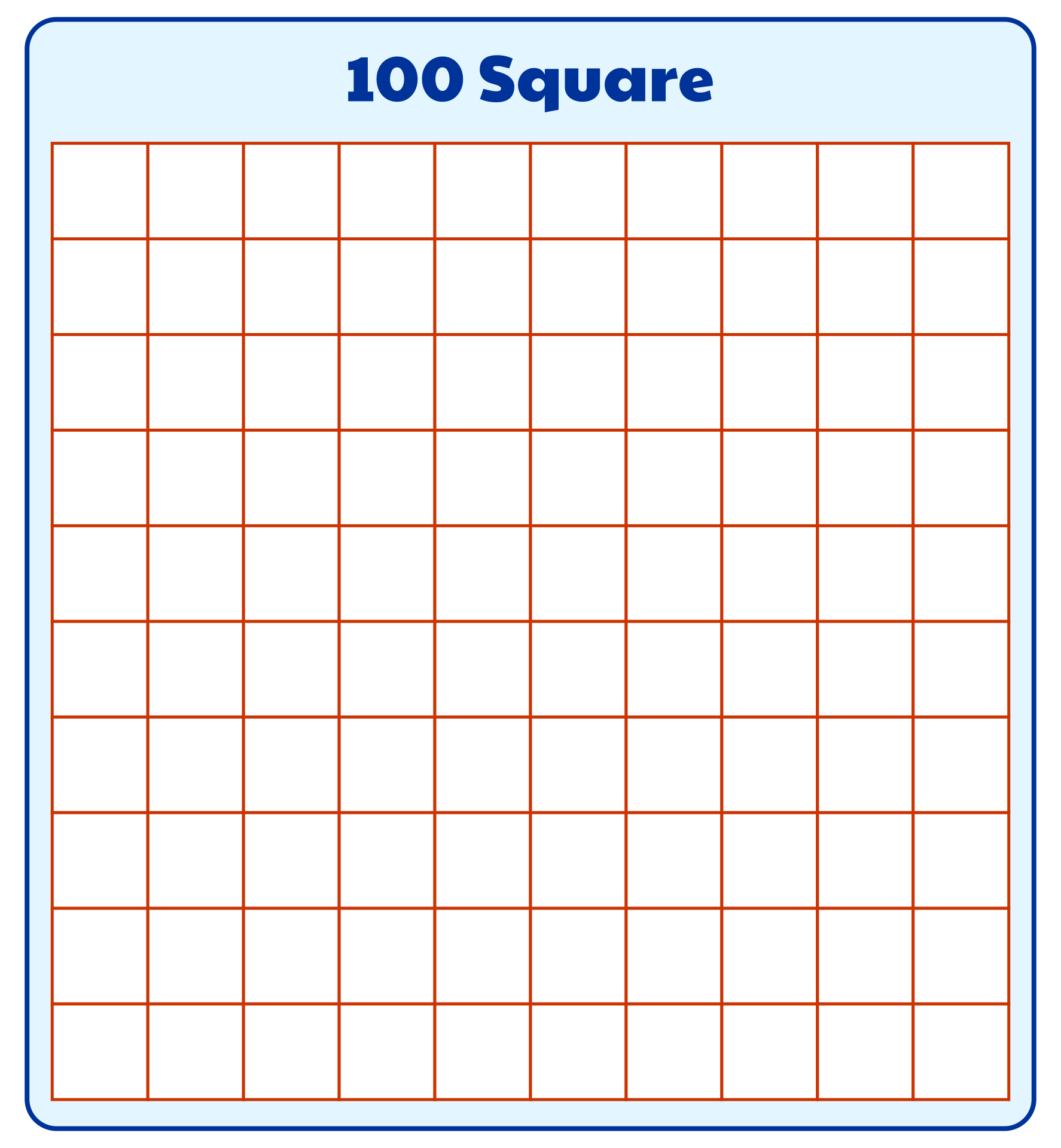 100 Square Printable Grid