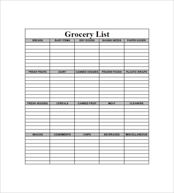 13 Blank Grocery List Templates PDF DOC Xls 13 Blank Grocery List Templates PDF DOC Xls