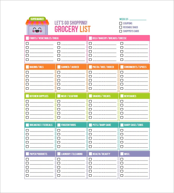 Printable Blank Grocery List Template Excel Printable Blank Grocery List Template Excel