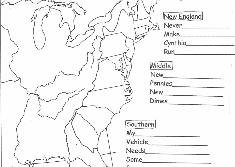13 Colonies Map Blank Printable Printable Word Searches