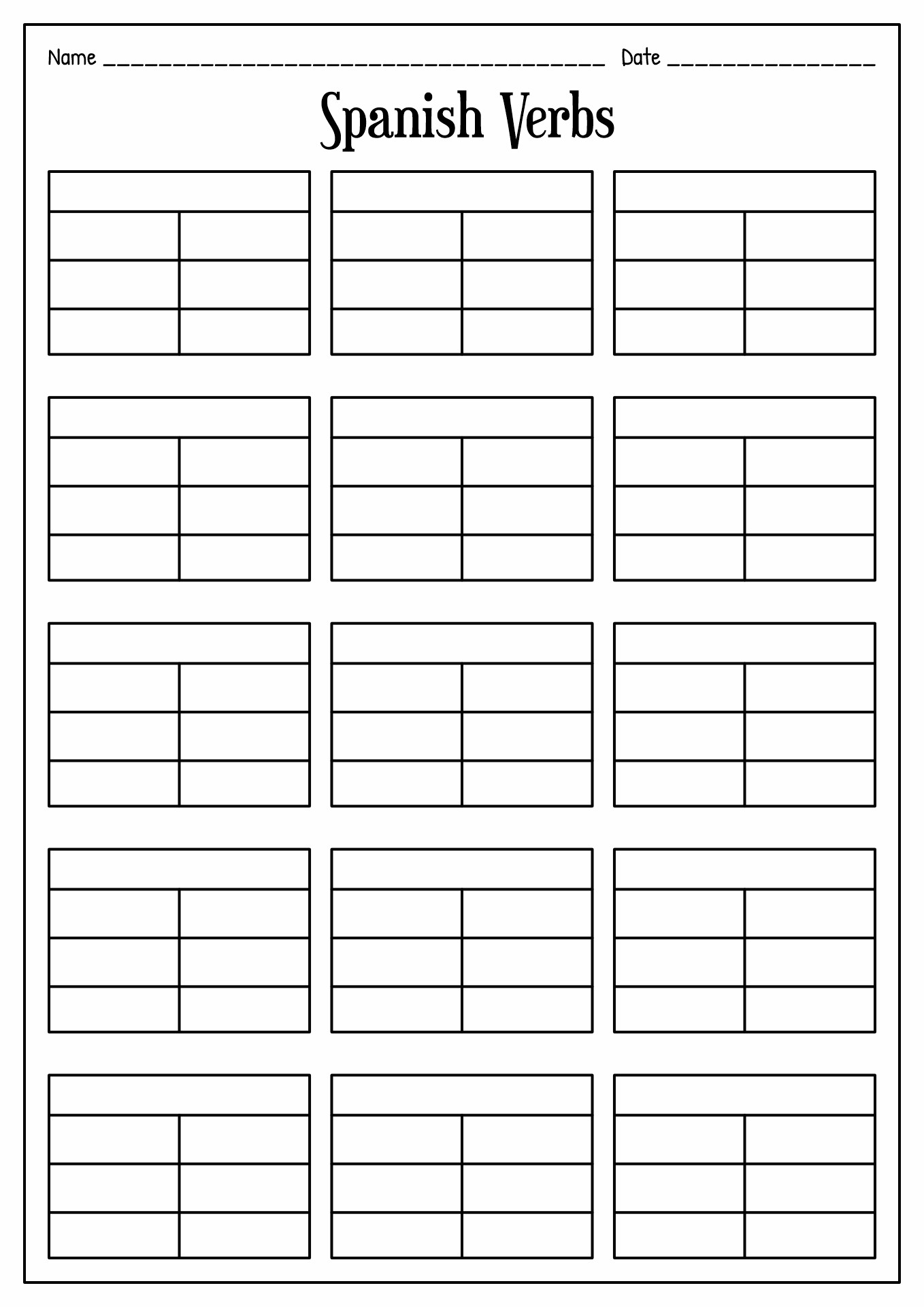 Blank Spanish Verb Conjugation Chart Printable Blank Spanish Verb Conjugation Chart Printable