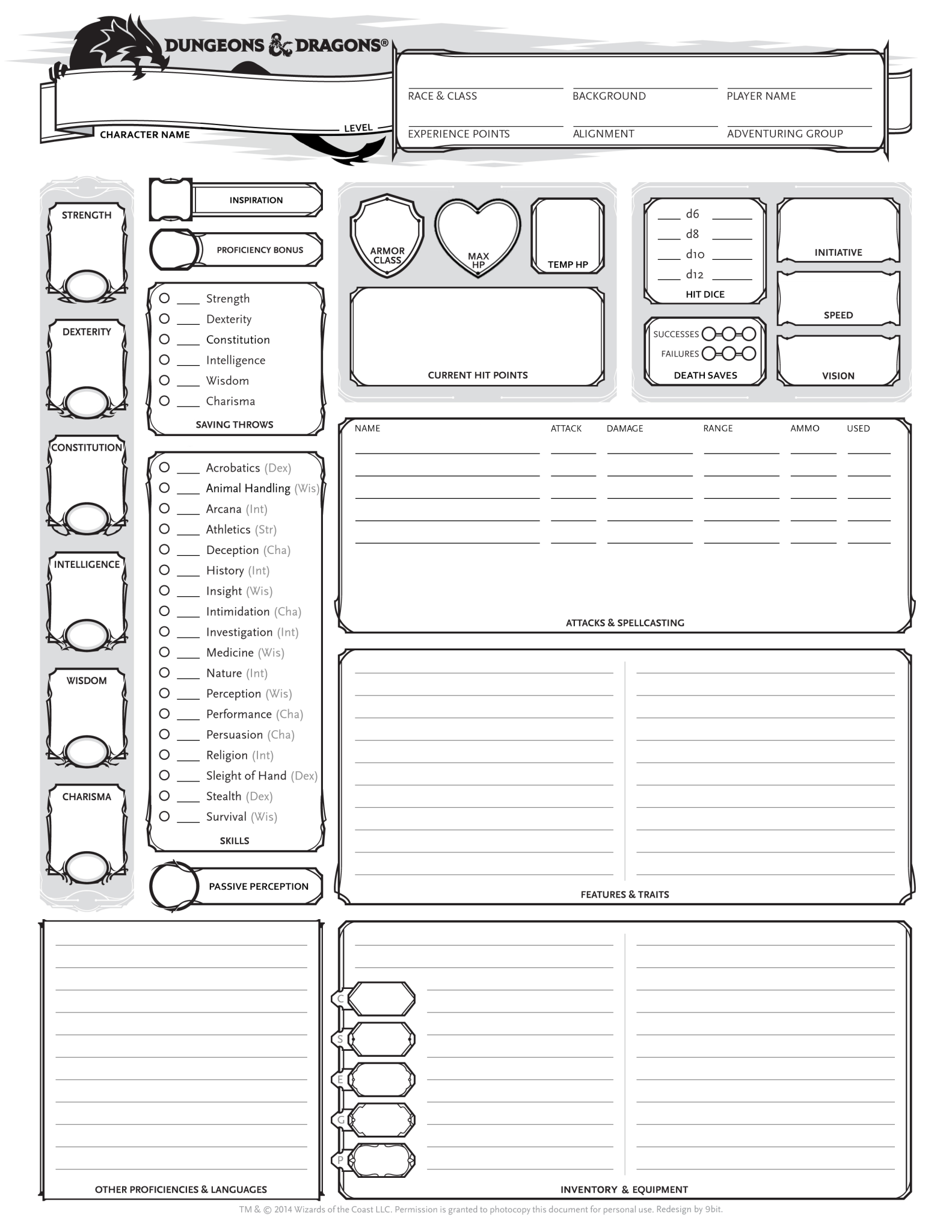 Printable Blank Dnd Character Sheets Spell Slot