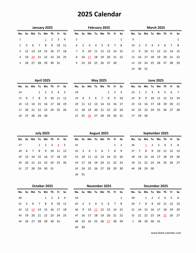 2025 12 Month Calendar On One Page Free Download Dylan Bowden