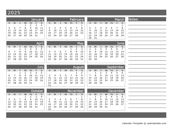 2025 12 Month Calendar On One Page Printable Free Template Darcey