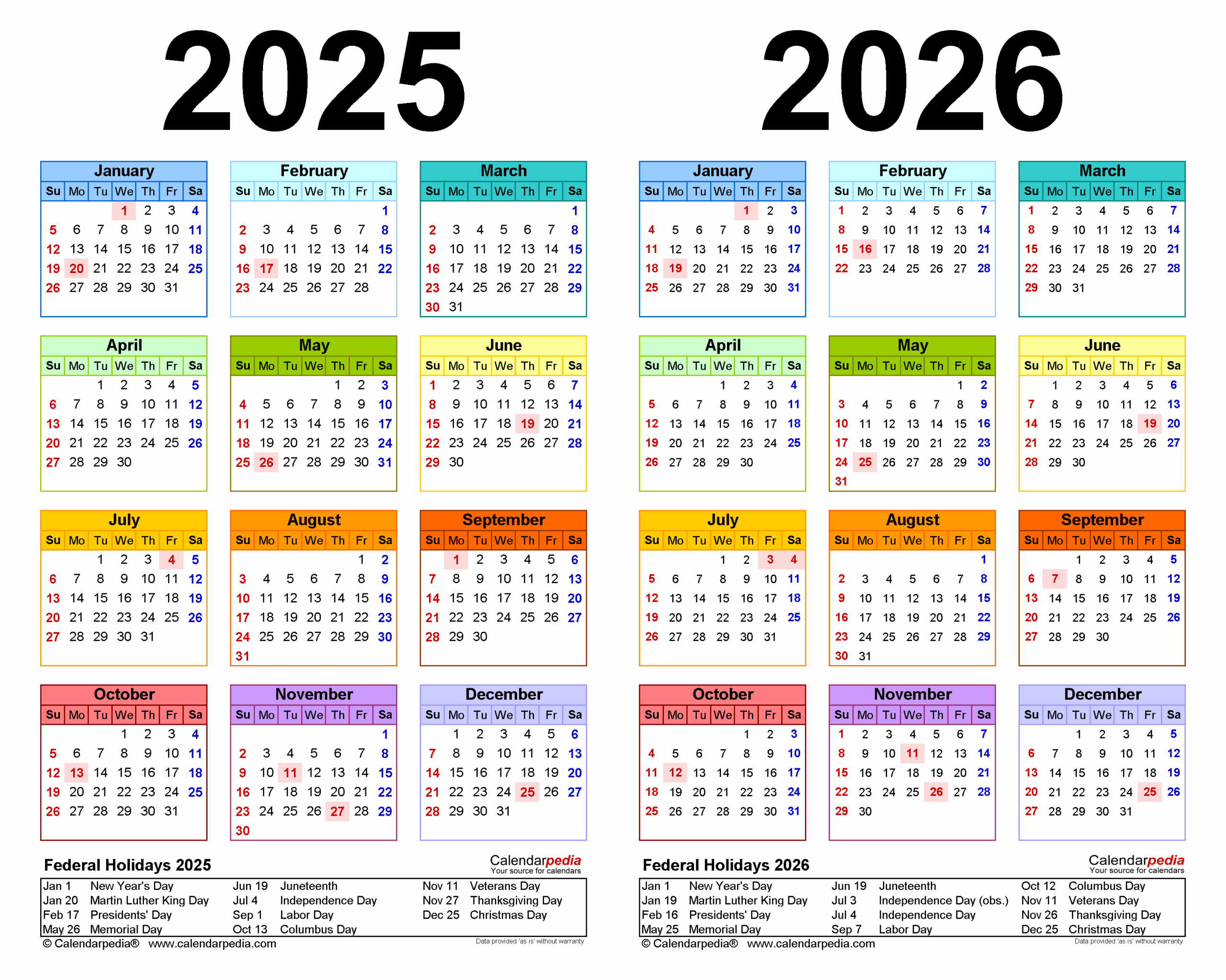 Blank Printable Yearly Calendar 2025 And 2026