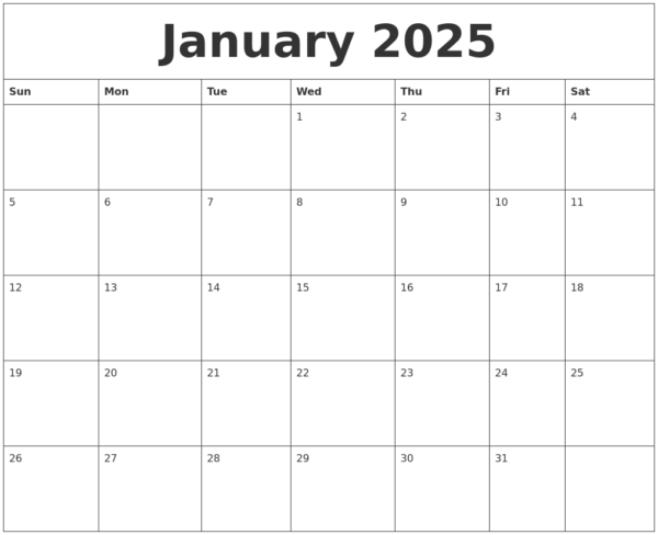 Printable Free Blank Monthly Calendars For 2025