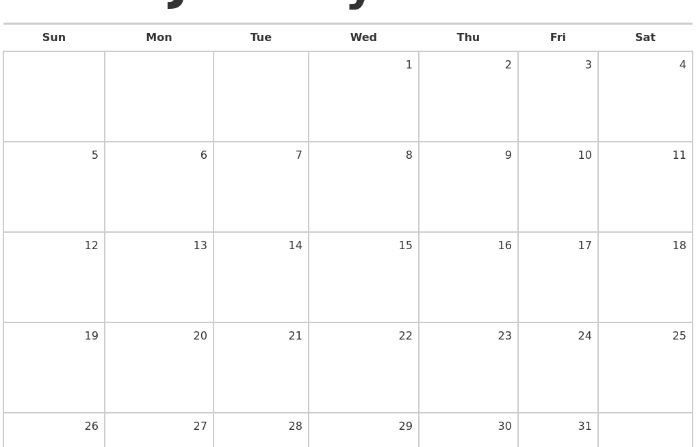 2025 Blank Calendar January 1 Amanda J Stratton
