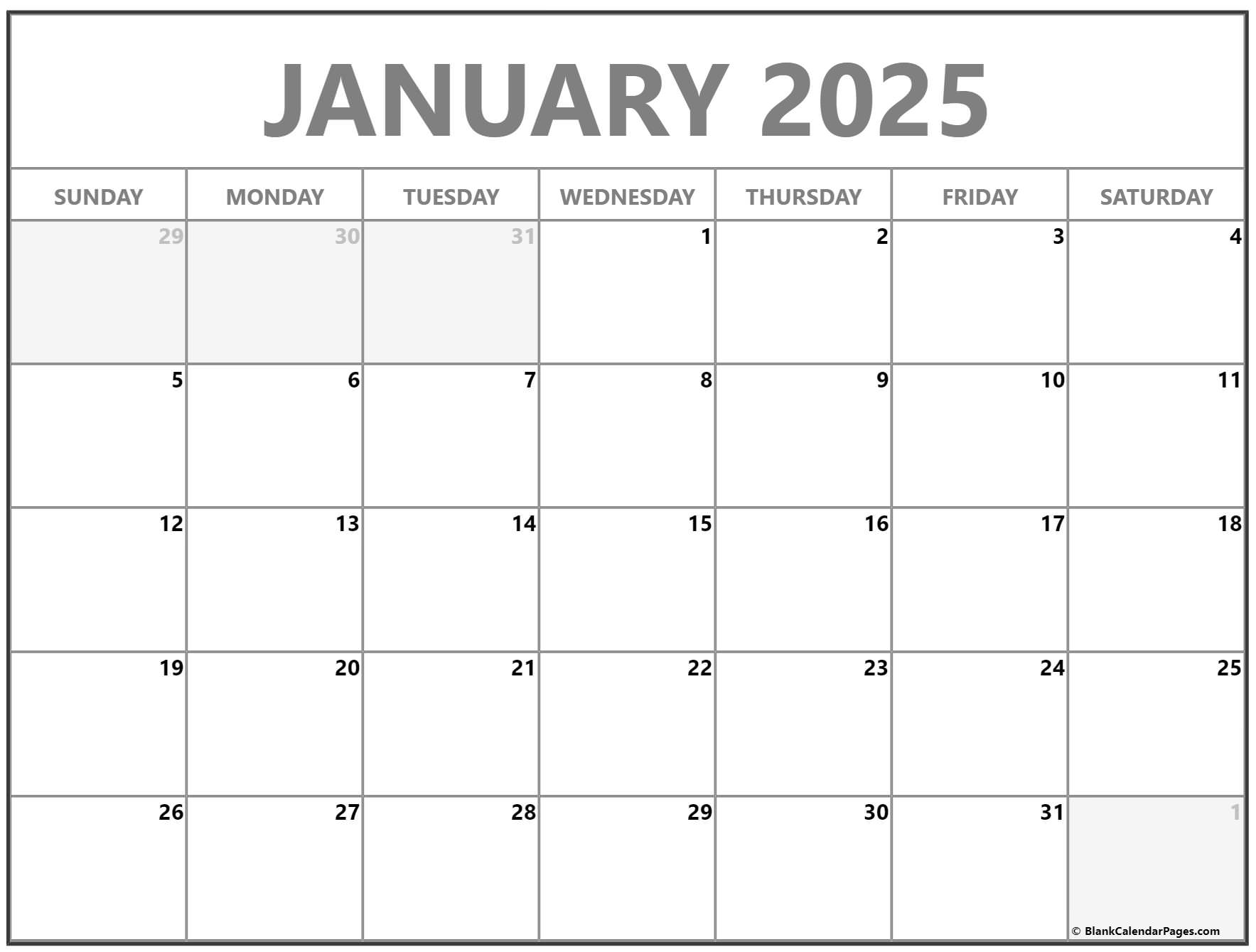 Blank Calendar For January 2025 Printable Blank Calendar For January 2025 Printable