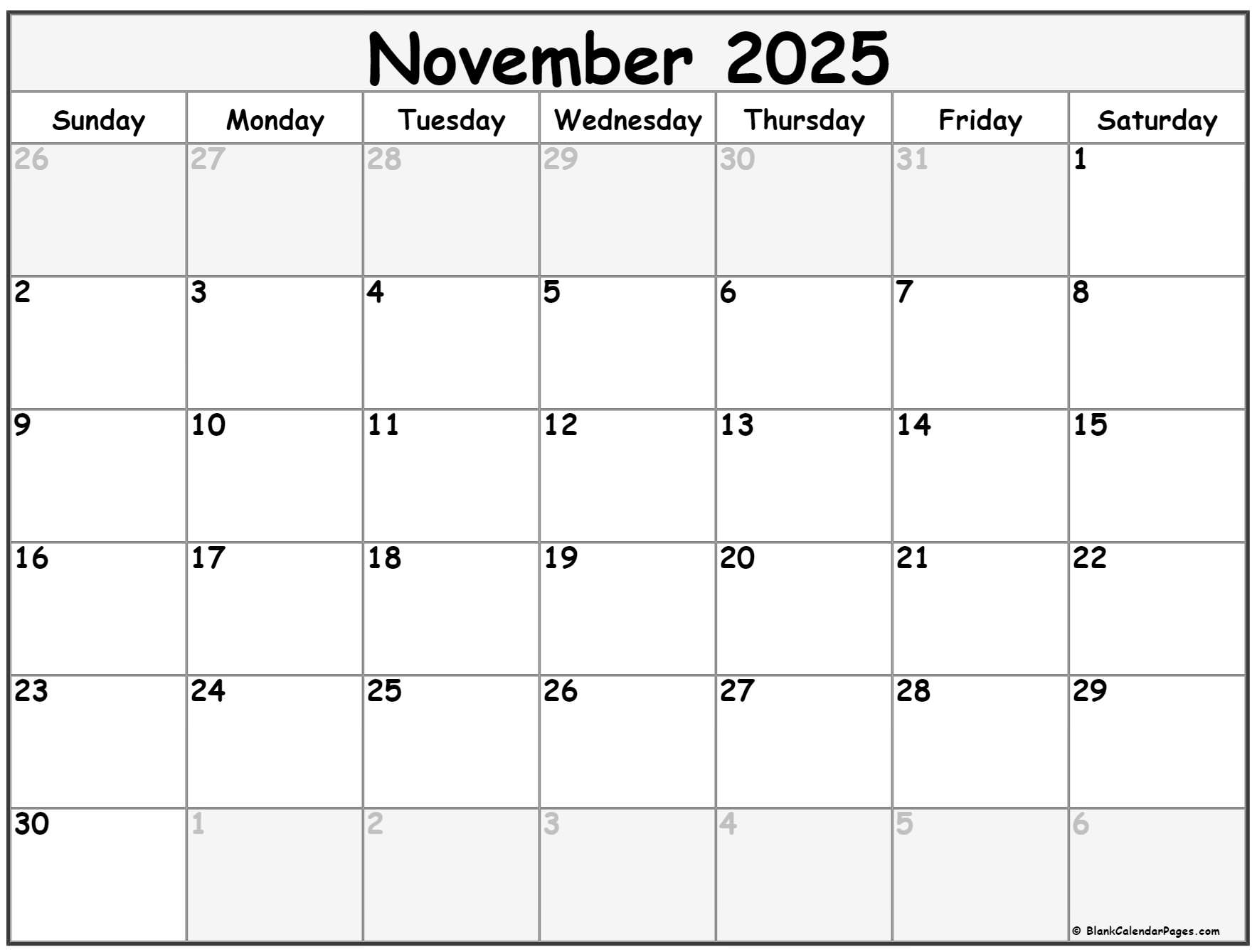 Microsoft Blank Calendar November 2025 Printable
