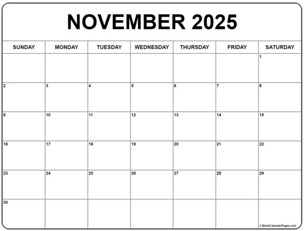 Blank Calendar For November 2025 Printable
