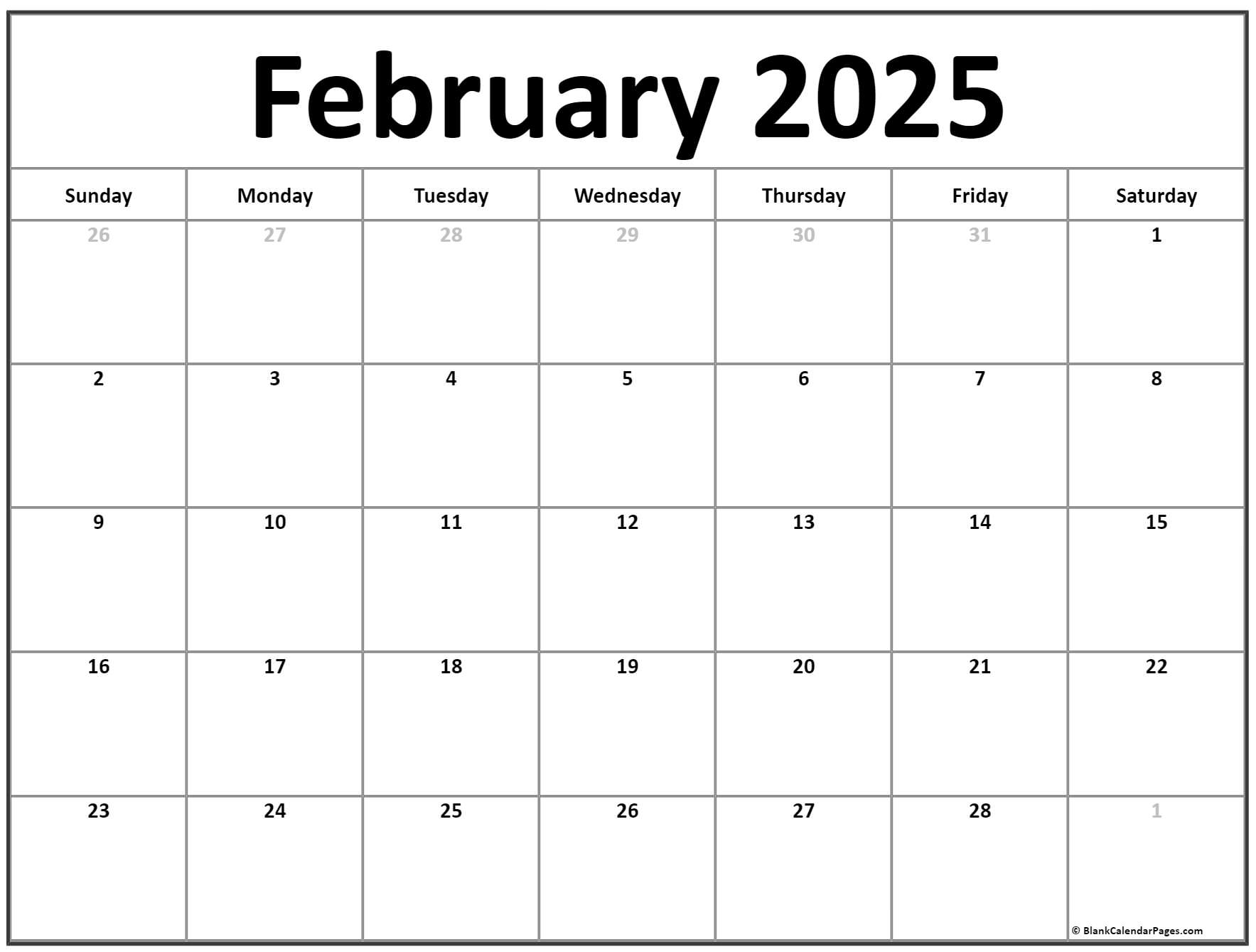 Blank Monthly Calendar February 2025 Printable Blank Monthly Calendar February 2025 Printable