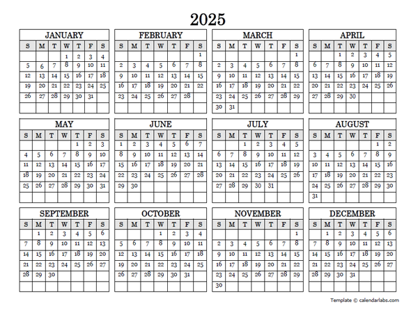 Blank Calendar 2025 Printable Sunday Stat