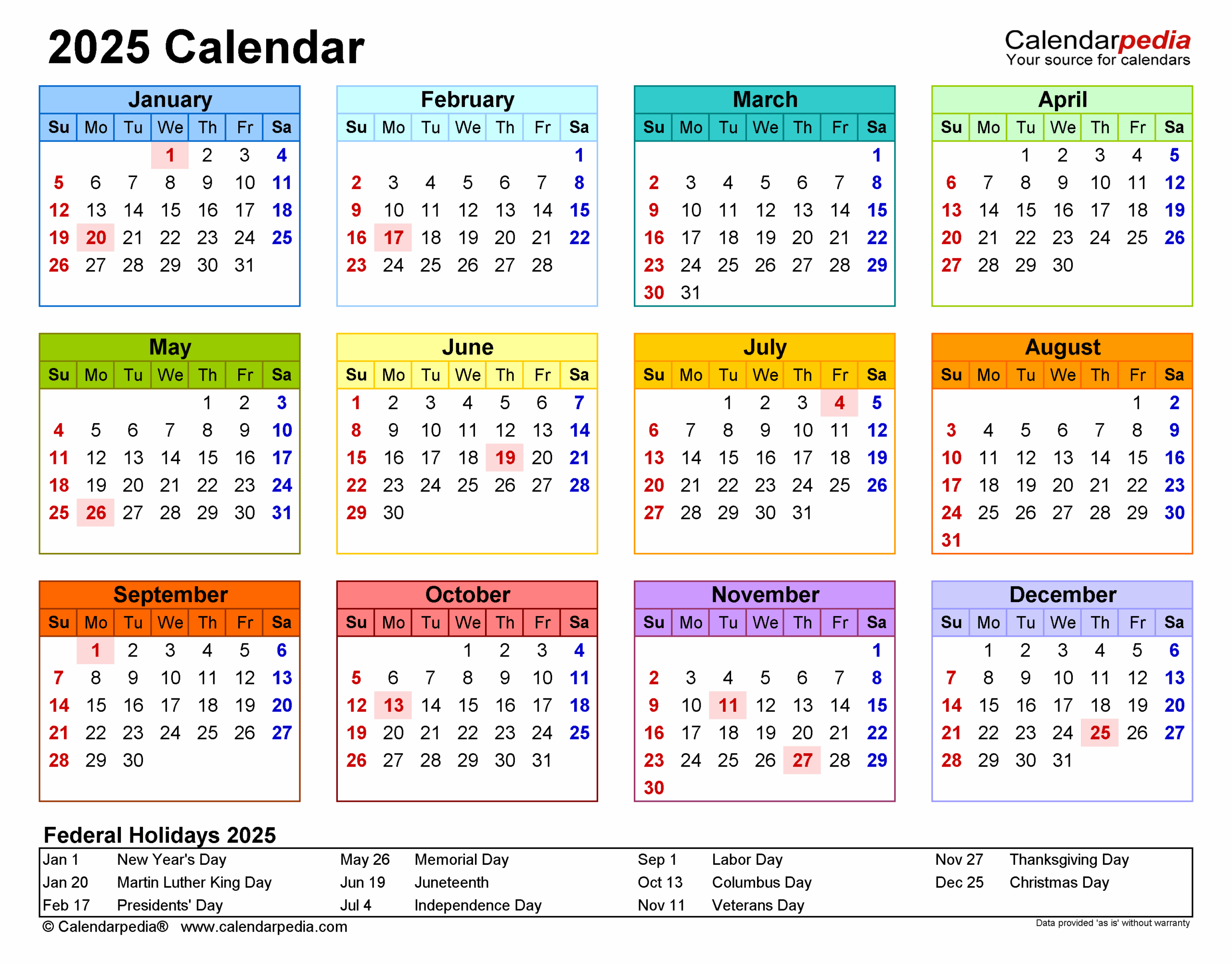 2025 Full Year Calendar Template Blank Evie Vale