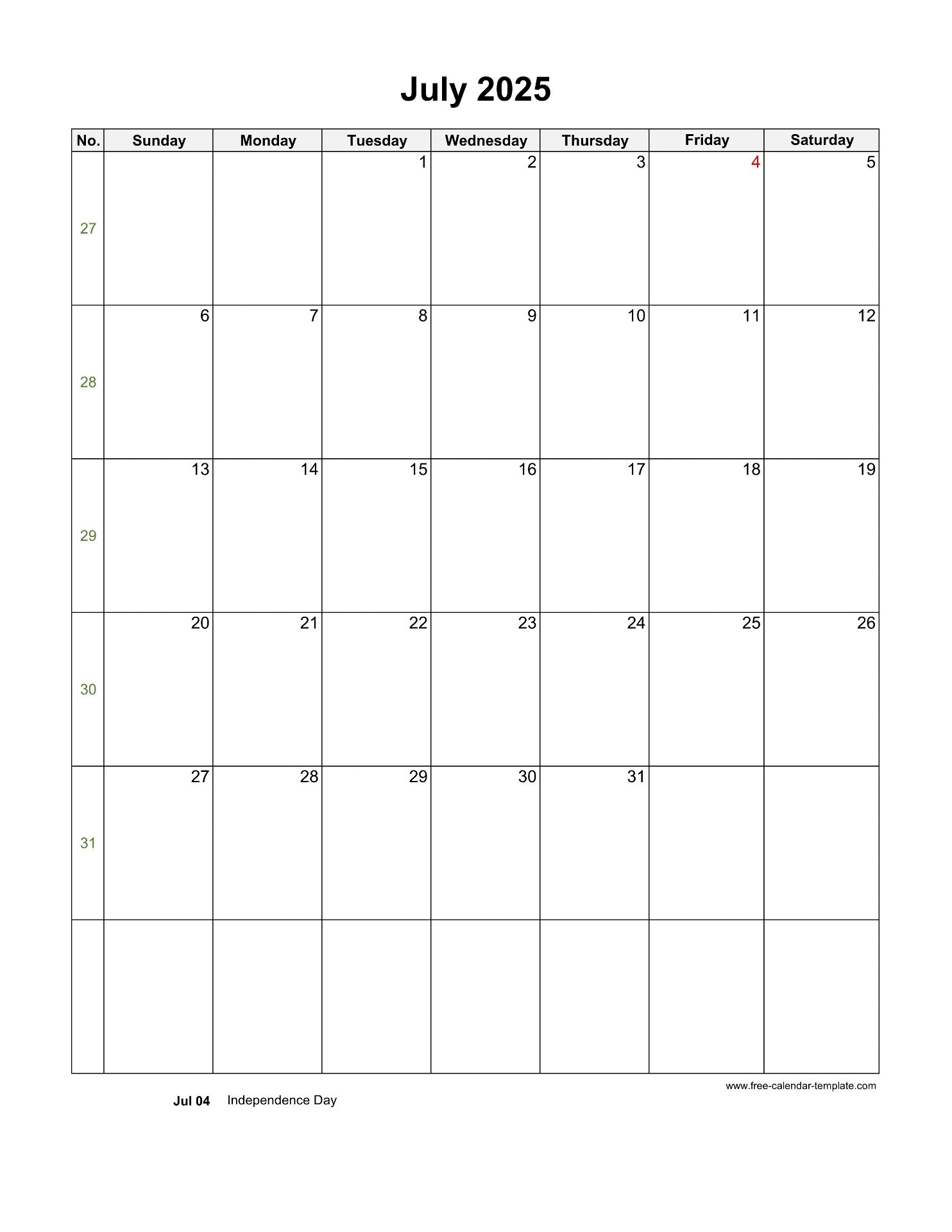 2025 July Calendar Blank Vertical Template Free calendar template 2025 July Calendar Blank Vertical Template Free calendar template
