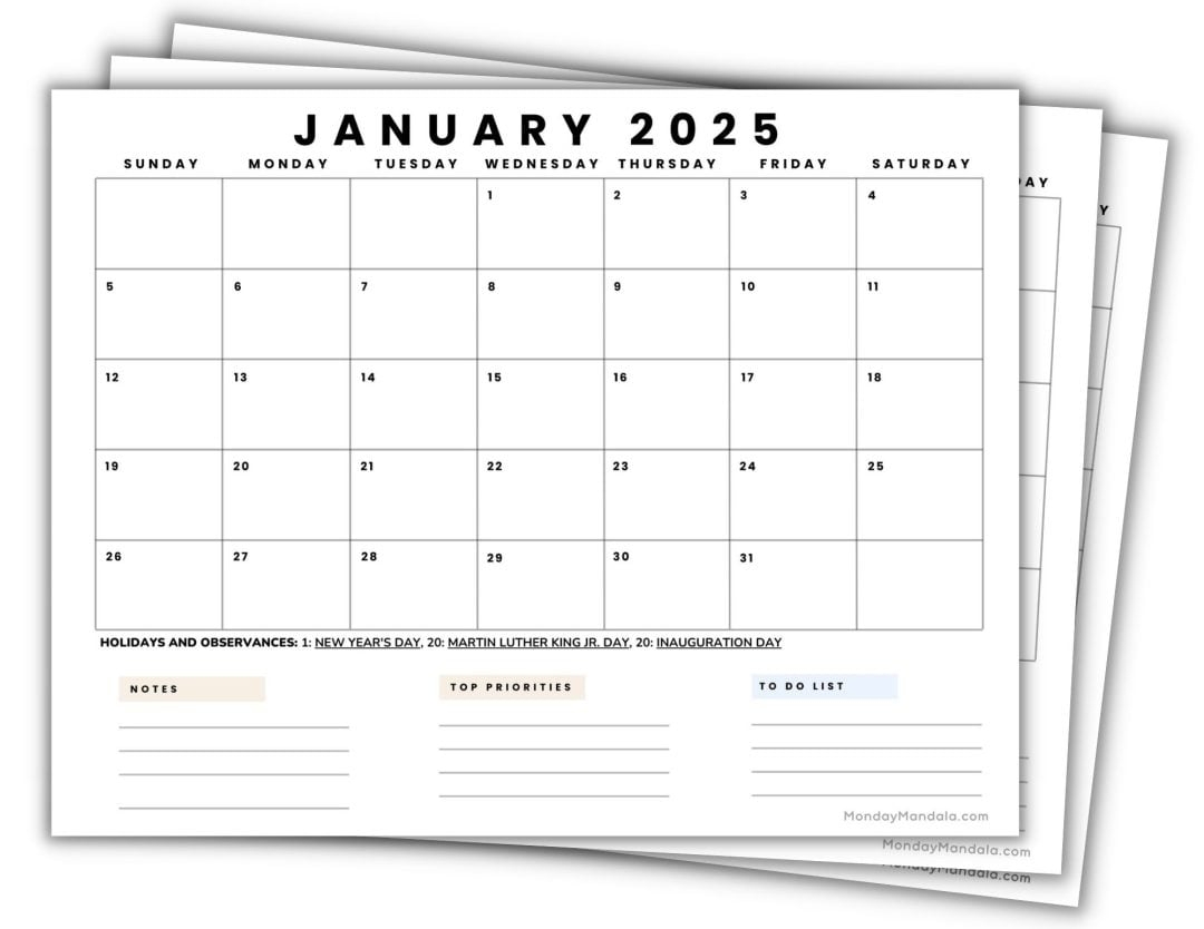 2025 Printable Calendar With Holidays Free Pdf Maria A Knudsen