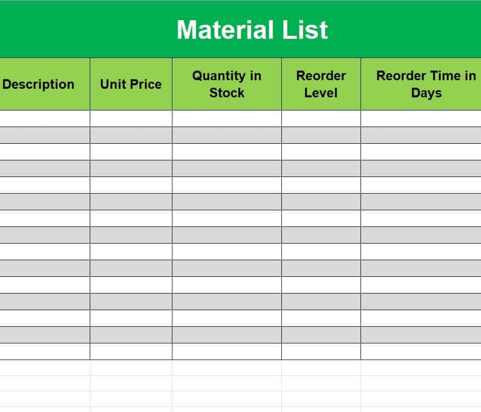 22 Simple Material List Templates WORD EXCEL PDF 22 Simple Material List Templates WORD EXCEL PDF