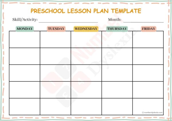Printable Blank Preschool Lesson Plan Template