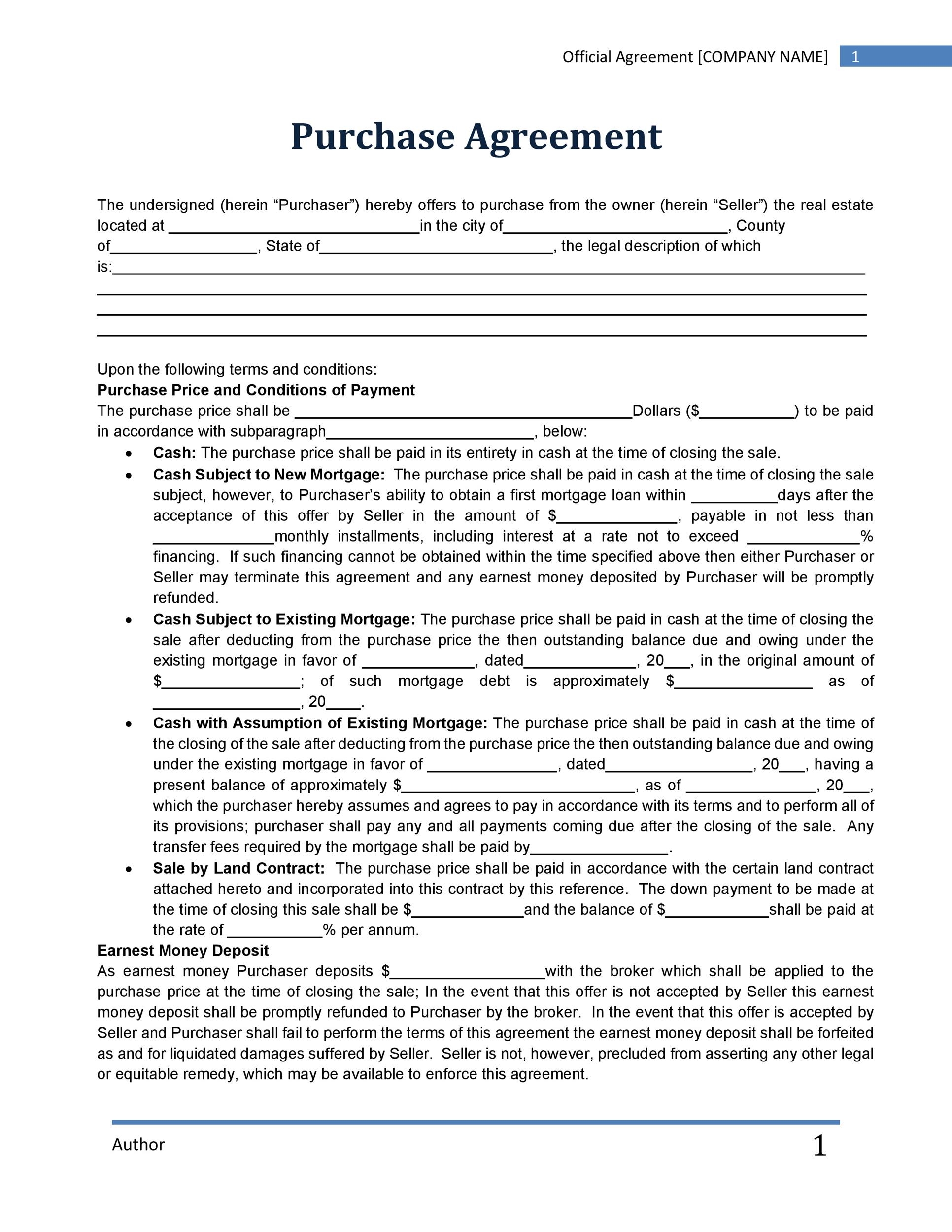 Free Printable Blank Real Estate Buyers Contract