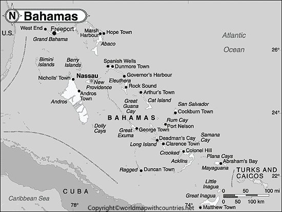 4 Free Printable Labelled And Blank Map Of Bahamas In PDF