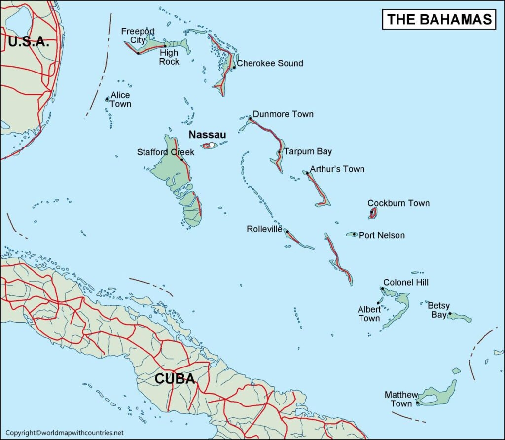 4 Free Printable Labelled And Blank Map Of Bahamas In PDF