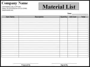4 Material List Templates Word PDF Formats Free Formats Excel Word 4 Material List Templates Word PDF Formats Free Formats Excel Word