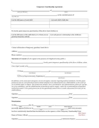 40 Printable Temporary Guardianship Forms All States 